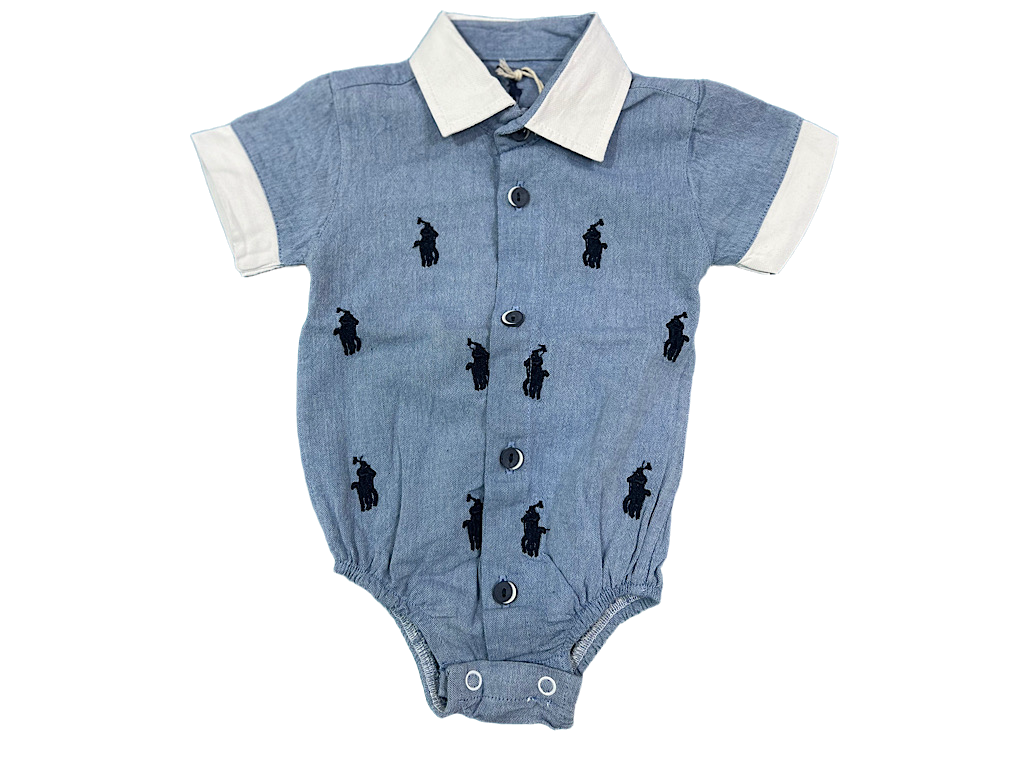 شومیز بادی آستین کوتاه پسرانه رنگ آبی طرح POLO