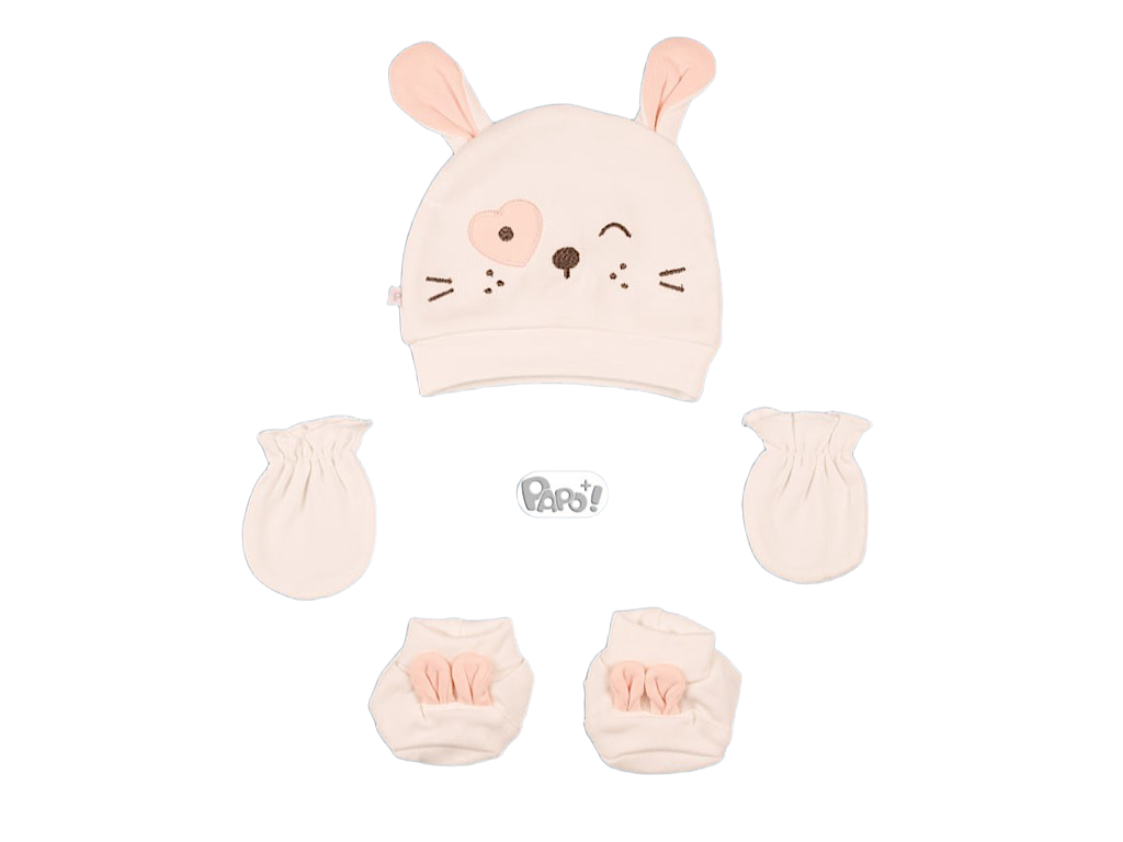 ست کلاه، دستکش و پاپوش نوزادی دخترانه طرح خرگوش پاپو papo