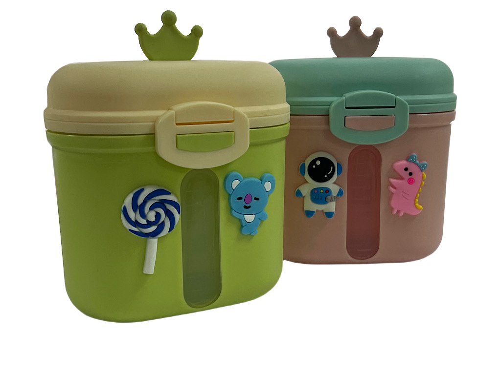 ظرف انبار غذا و شیر خشک پیمانه دار حجم 300 گرم استیکر دار طرح تاج