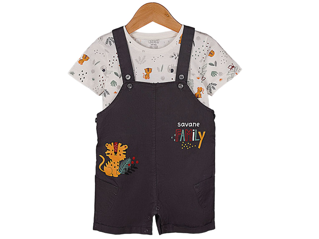 تیشرت و شلوارک پیشبندی نوزادی پسرانه طرح ببر پاپو papo