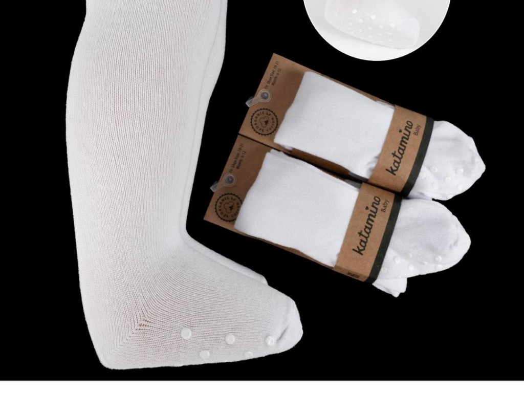 جوراب شلواری استپ دار نوزادی دخترانه سفید رنگ کاتامینو KATAMINO