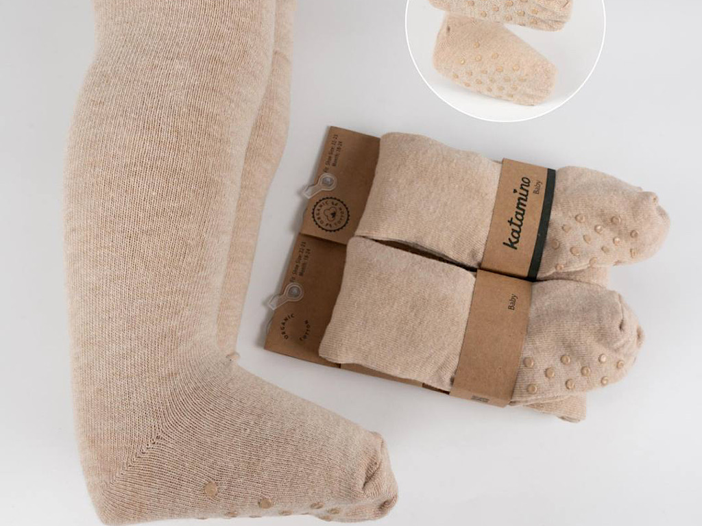 جوراب شلواری استپ دار نوزادی دخترانه نسکافه ای رنگ کاتامینو KATAMINO