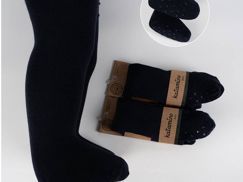 جوراب شلواری استپ دار نوزادی دخترانه سرمه ای رنگ کاتامینو KATAMINO