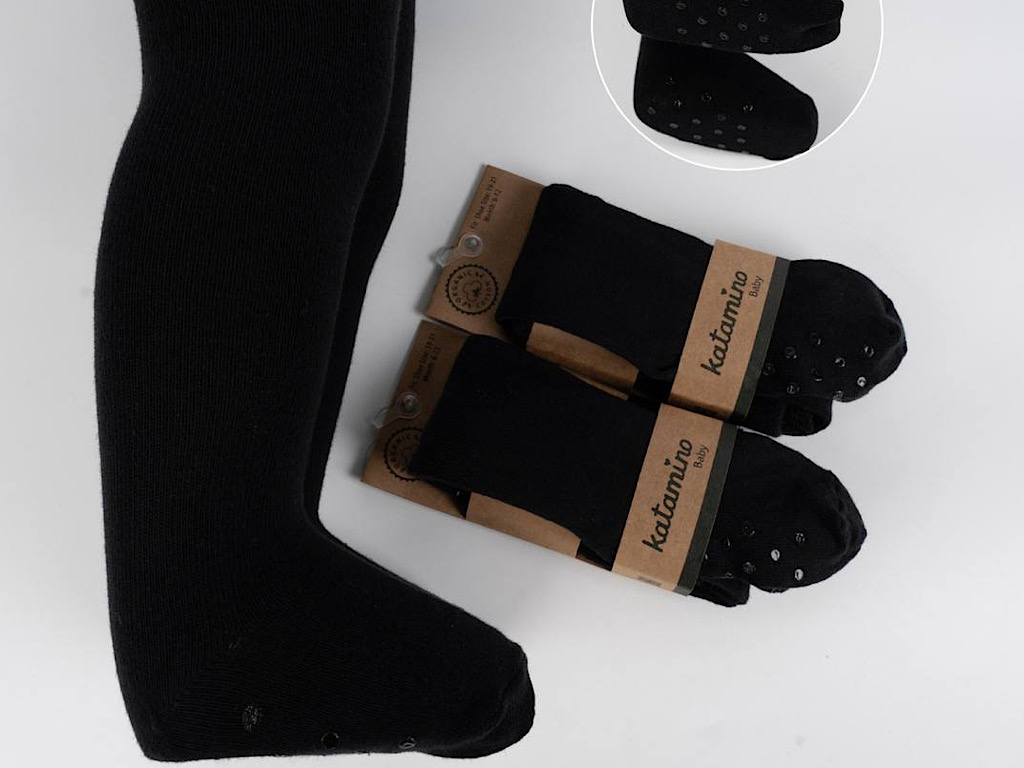 جوراب شلواری استپ دار نوزادی دخترانه مشکی رنگ کاتامینو KATAMINO