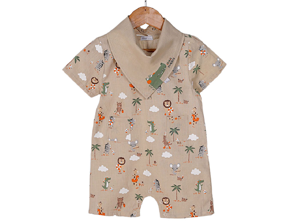 رامپر و  دستمال گردنی نوزادی پسرانه طرح حیوانات پاپو papo