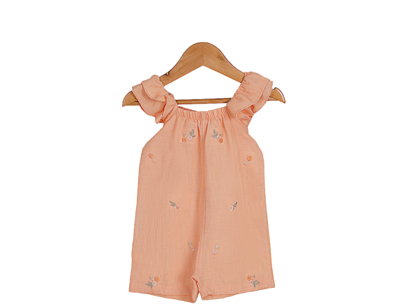 رامپر نوزاد و کودک دخترانه رنگ گلبهی طرح گلدوزی شده پاپو papo