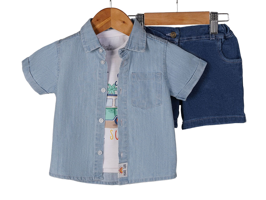 ست تیشرت، شومیز و شلوارک جین نوزادی پسرانه پاپو papo