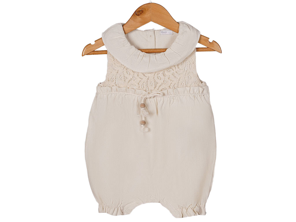 رامپر مجلسی نوزادی دخترانه رنگ کرم روشن پاپو papo