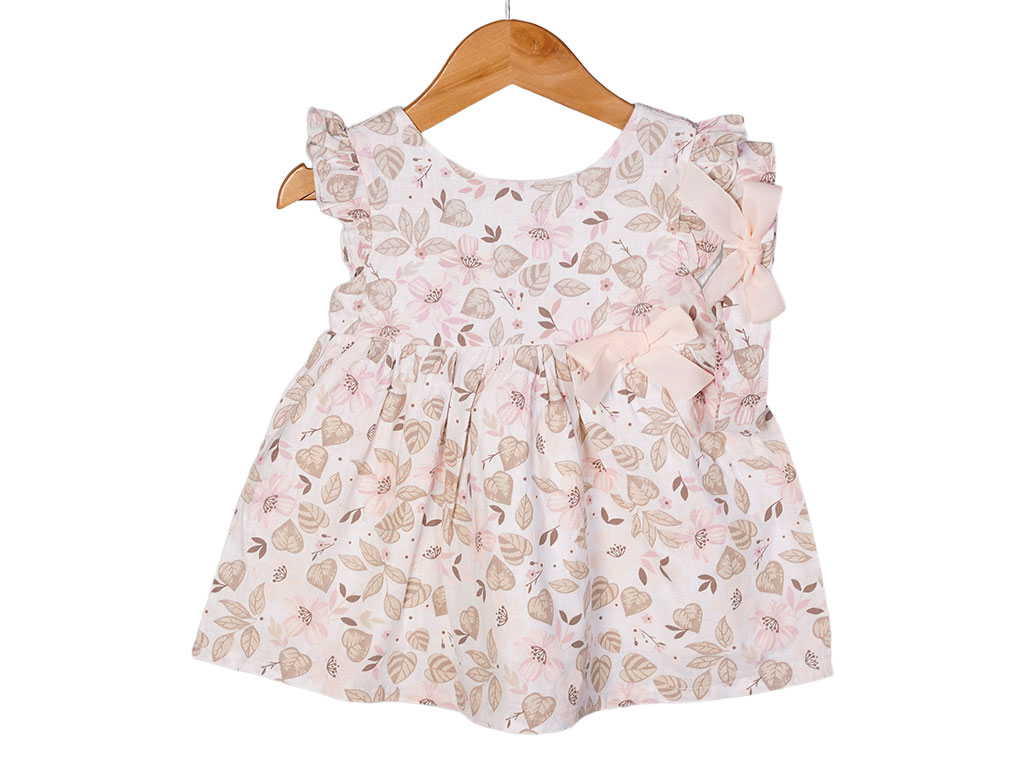 پیراهن و هدبند نوزادی دخترانه طرح گل های صورتی پاپو papo