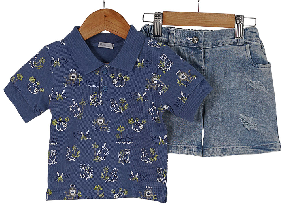 تیشرت و شلوارک جین پسرانه طرح حیوانات جنگل پاپو papo