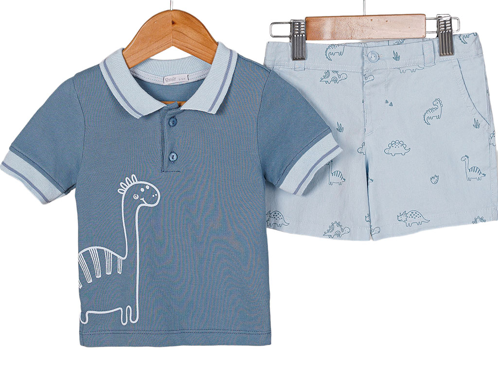 تیشرت و شلوارک کتان پسرانه طرح دایناسورها پاپو papo