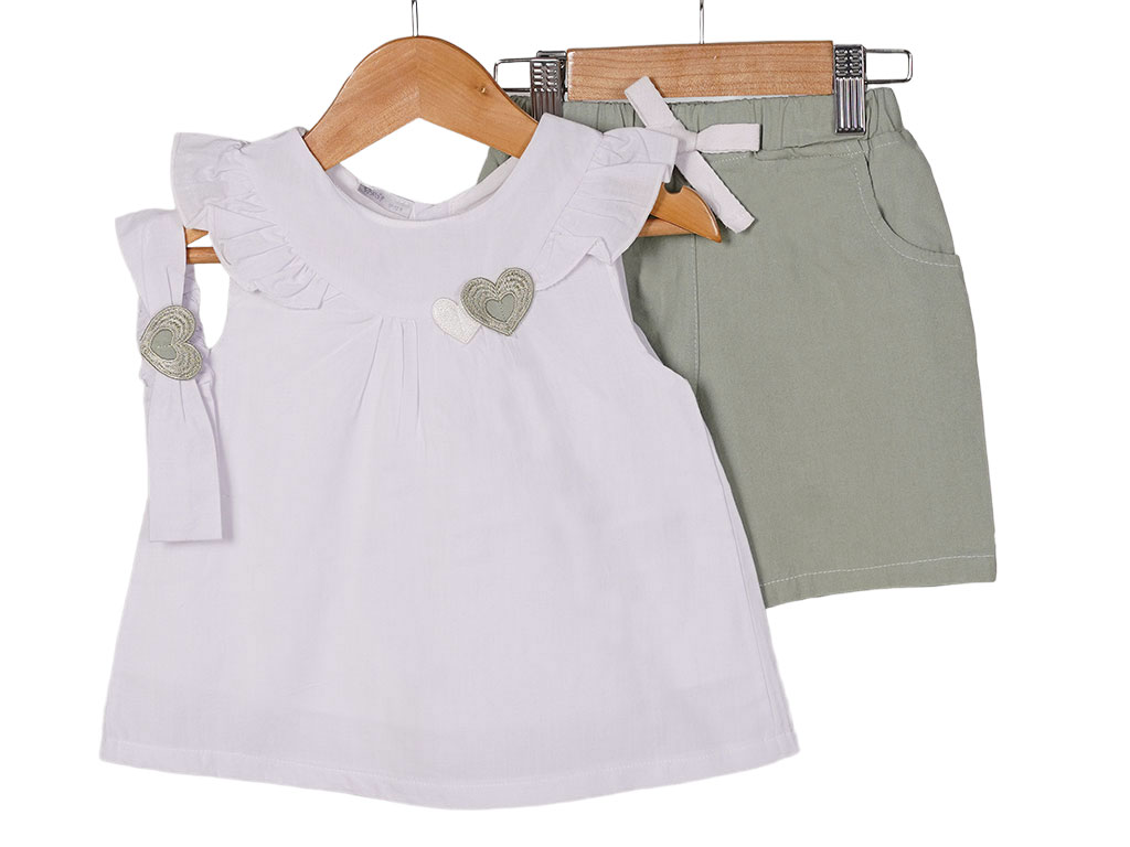 تونیک، شلوارک و هدبند دخترانه رنگ سفید طرح قلب پاپو papo