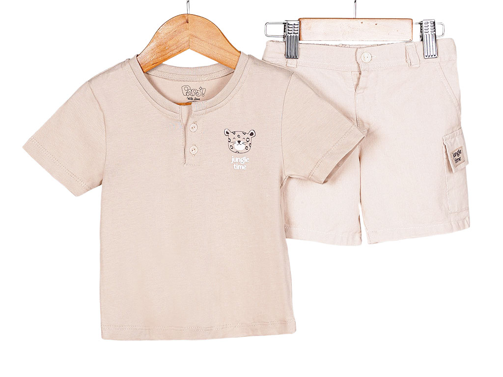 تیشرت و شلوارک کتان پسرانه طرح پلنگ پاپو papo