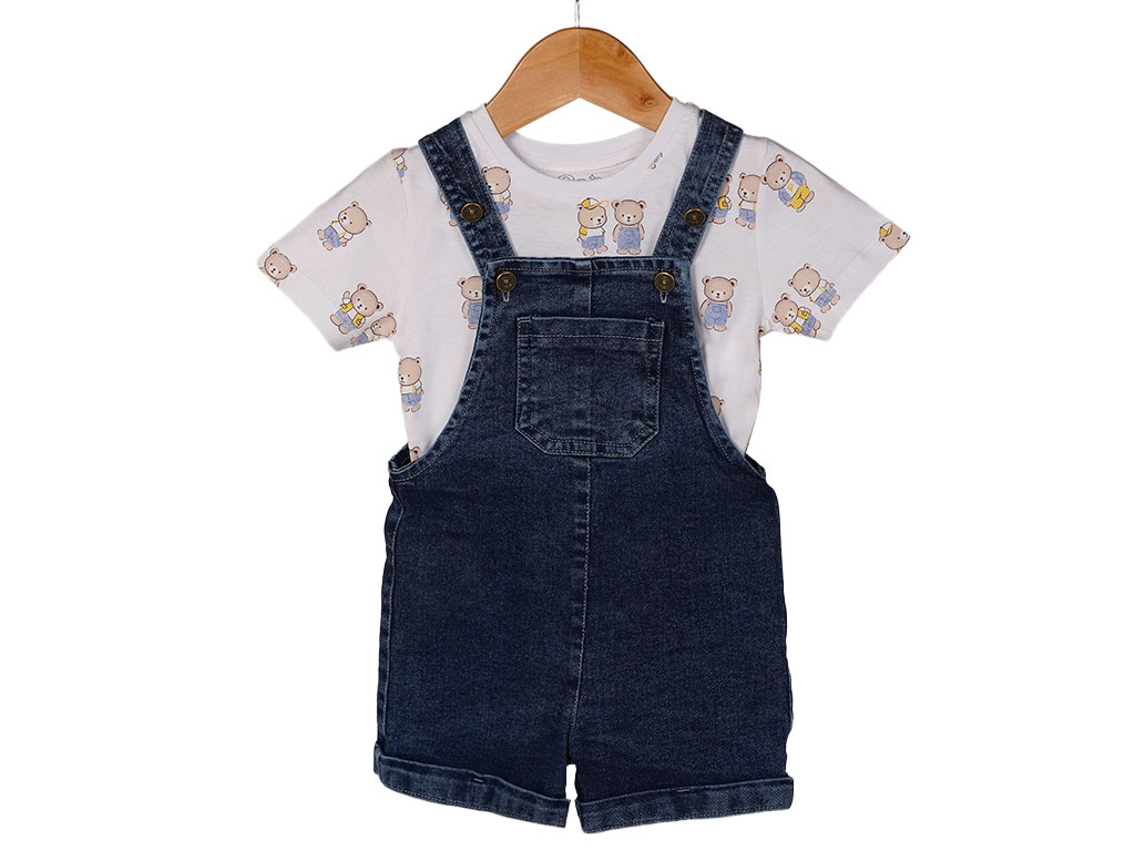 تیشرت و شلوارک جین پیشبندی طرح خرس پاپو papo