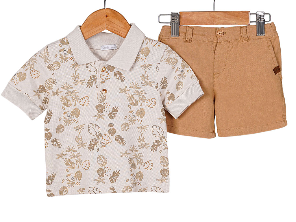 تیشرت و شلوارک کتان پسرانه طرح هاوایی پاپو papo