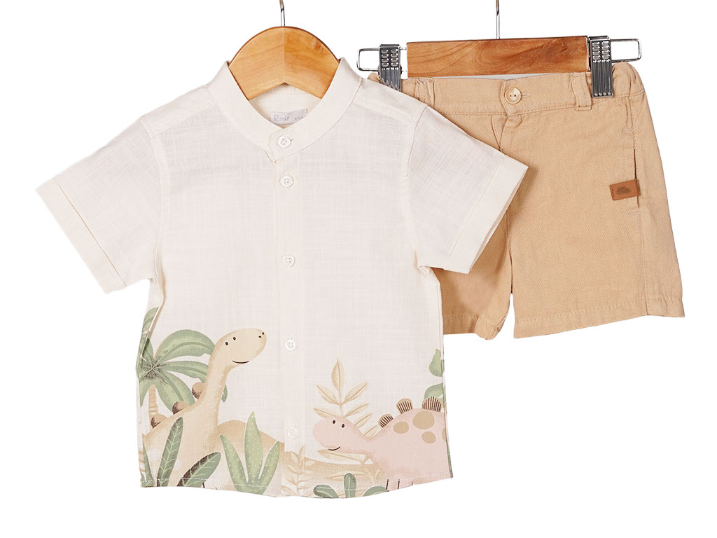 شومیز و شلوارک کتان پسرانه طرح دایناسورها پاپو papo