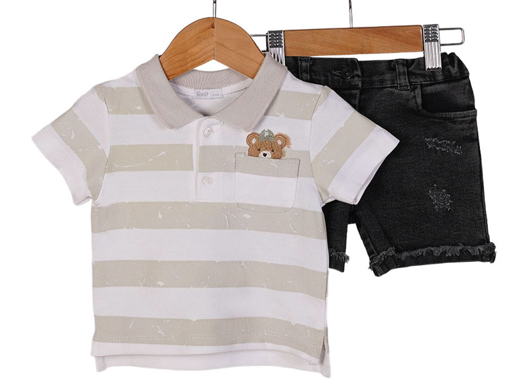 تیشرت و شلوارک جین زاپ دار نوزادی پسرانه خرس تدی پاپو papo