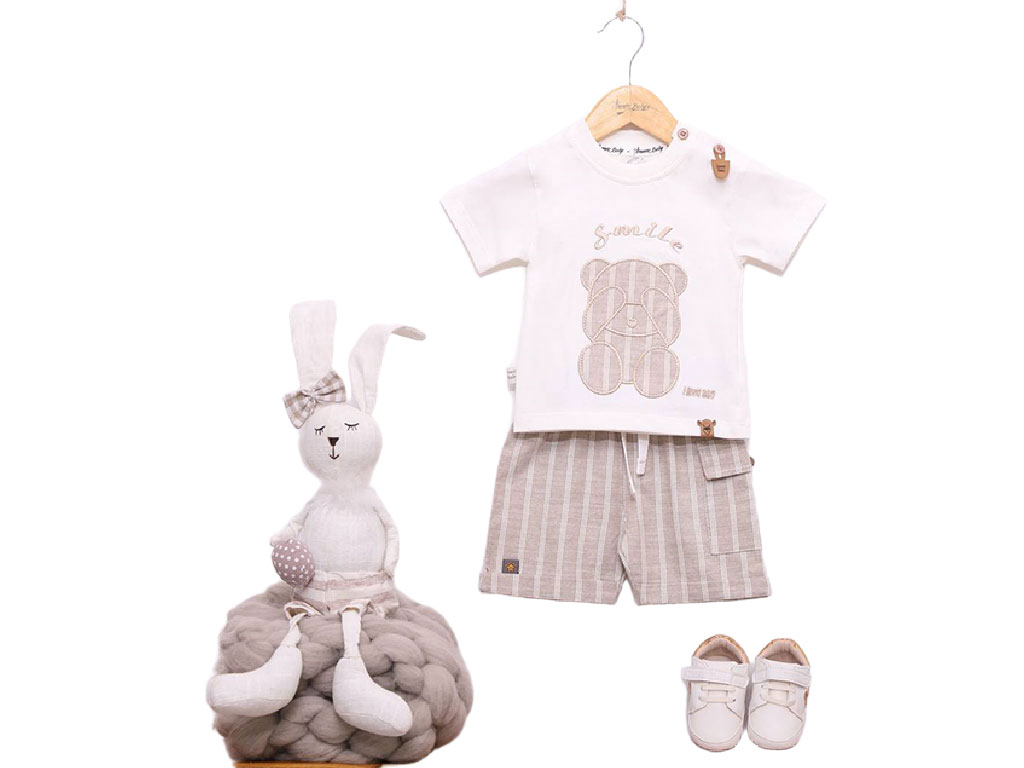تیشرت و شلوارک راحتی رنگ کرم روشن طرح خرس خجالتی آی نور بیبی Inoor baby