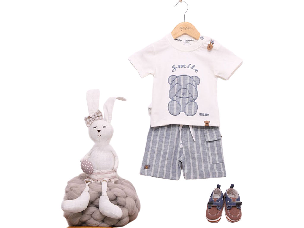 تیشرت و شلوارک راحتی رنگ آبی طرح خرس خجالتی آی نور بیبی Inoor baby