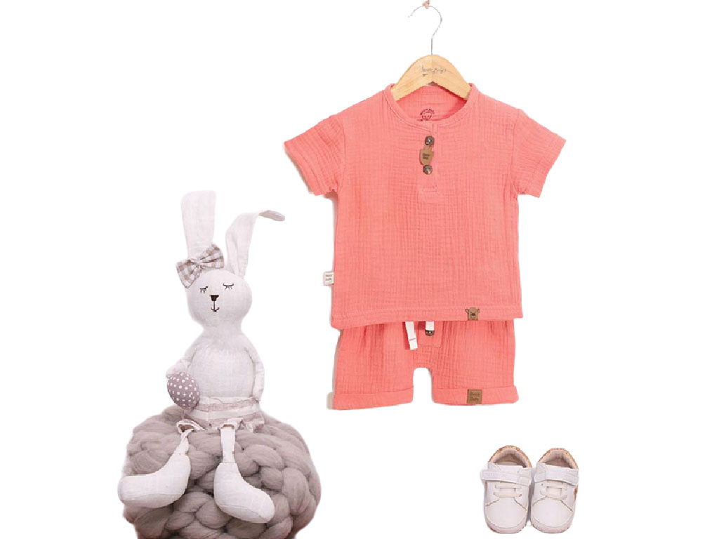 تیشرت و شلوارک راحتی موسلین رنگ گلبهی آی نور بیبی Inoor baby