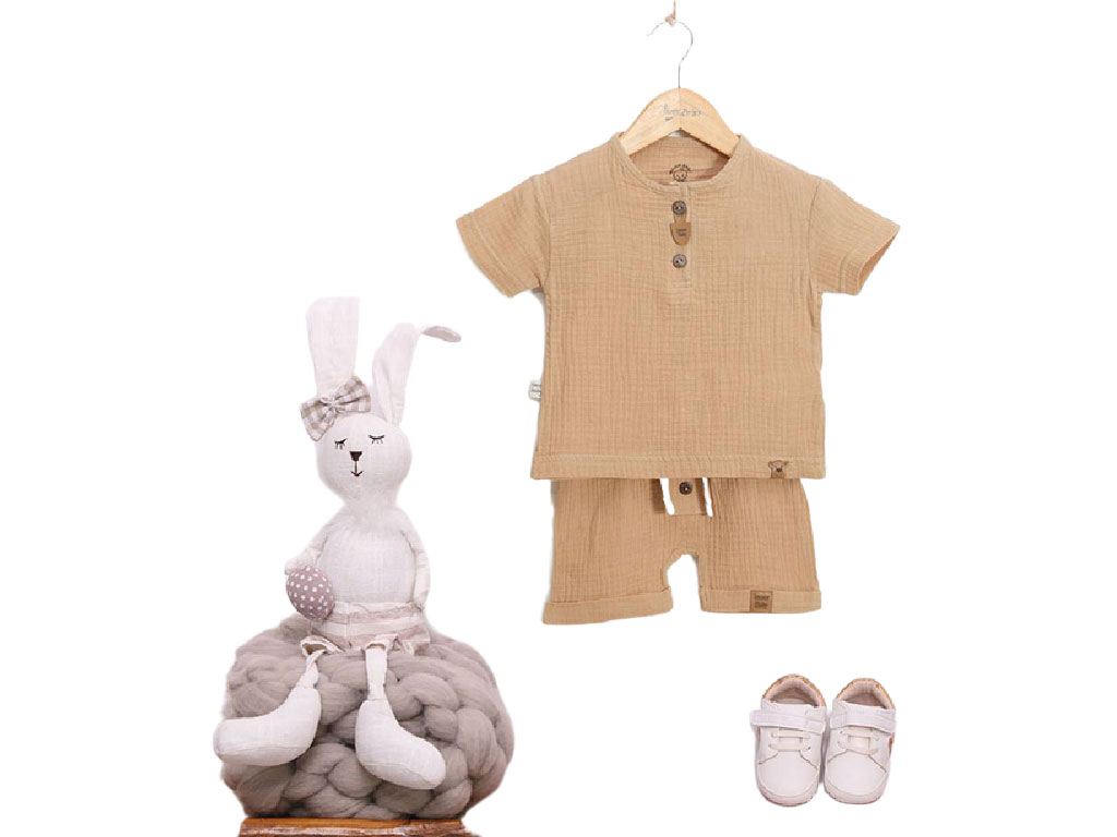 تیشرت و شلوارک راحتی موسلین رنگ نسکافه ای آی نور بیبی Inoor baby