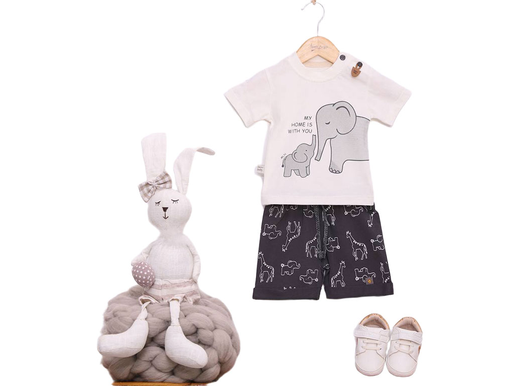 تیشرت و شلوارک راحتی پسرانه طرح فیل مادر و کودک آی نور بیبی Inoor baby