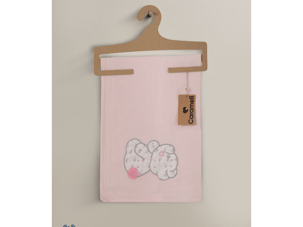 پتو کلاه دار بیسکویتی نوزادی دخترانه صورتی رنگ طرح خرس و گل کارامل caramell