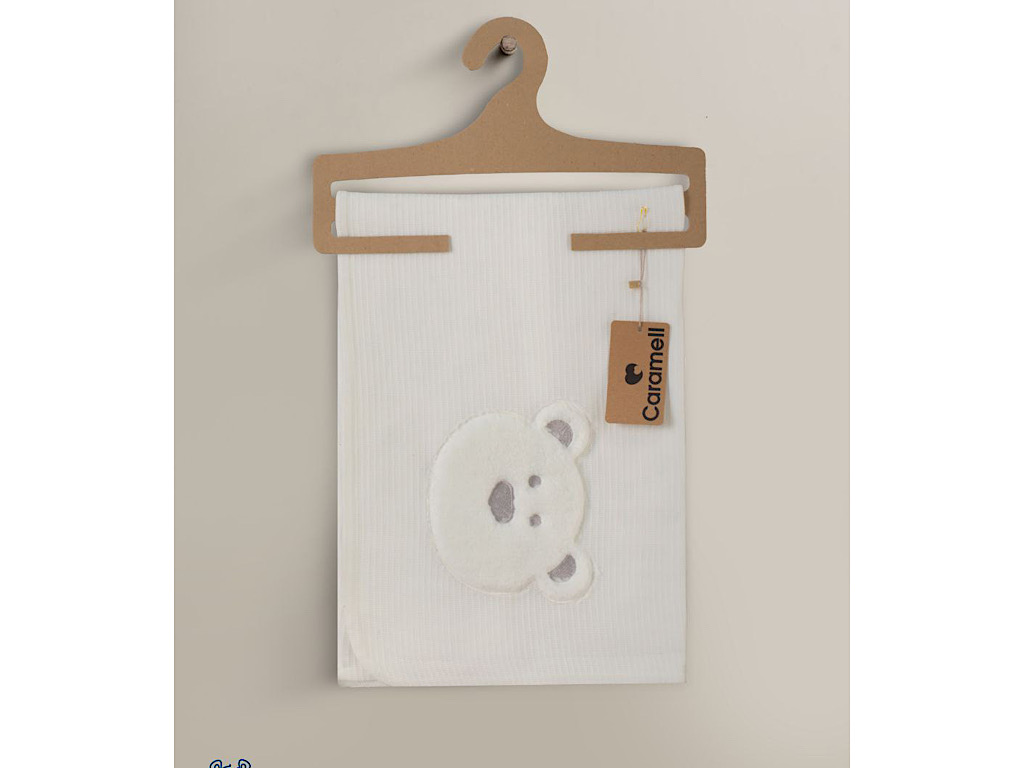 پتو کلاه دار بیسکویتی نوزادی شیری رنگ طرح خرس کارامل caramell