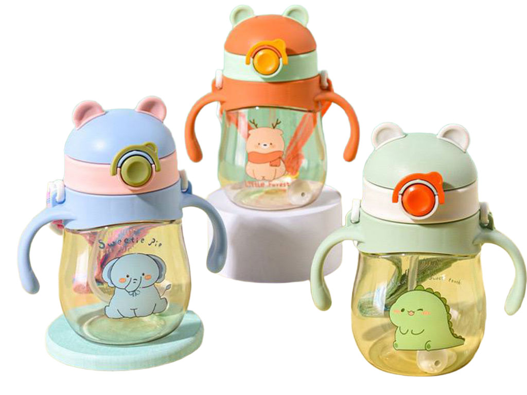 لیوان نی دار آموزشی آنتی کولیک دسته دار حجم 300 میل طرح حیوانات