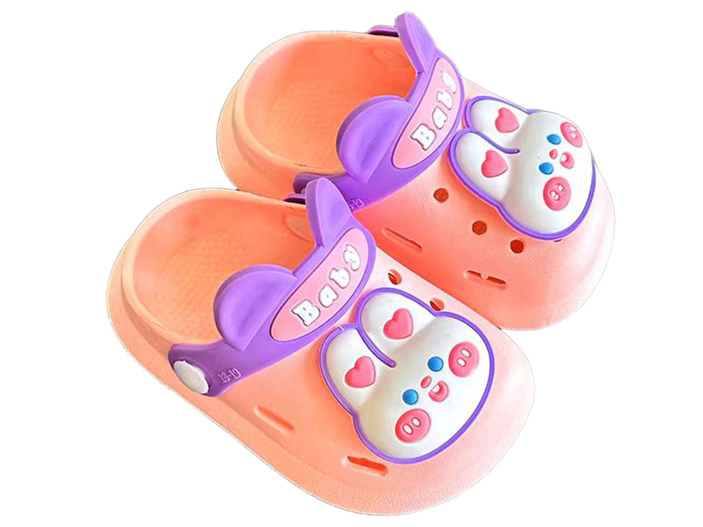 دمپایی رکابدار کراکس دخترانه رنگ صورتی مدل baby طرح خرگوش