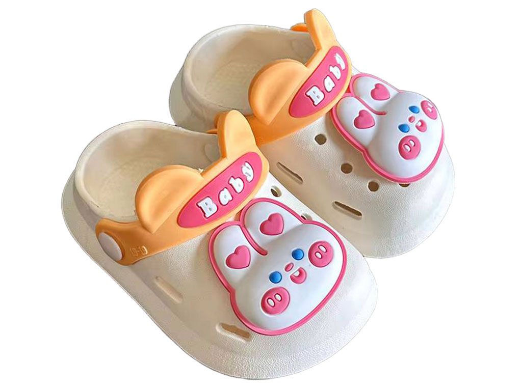 دمپایی رکابدار کراکس بچگانه رنگ سفید مدل baby طرح خرگوش