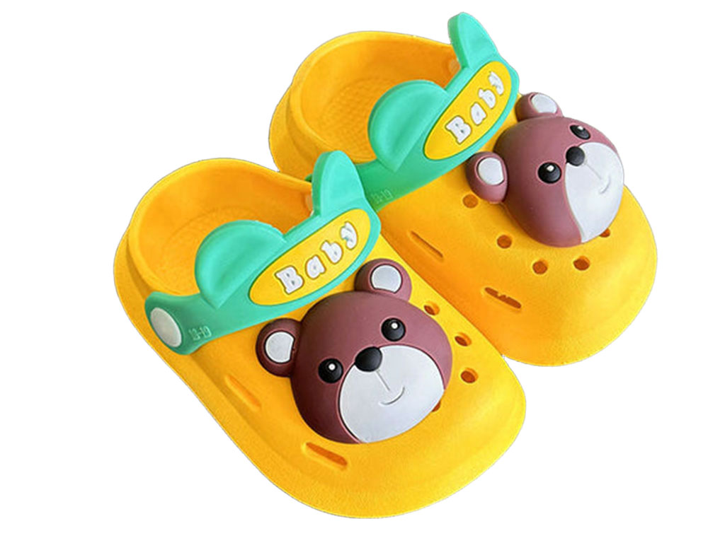 دمپایی رکابدار کراکس بچگانه رنگ زرد مدل baby طرح خرس