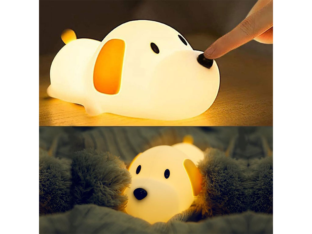 چراغ خواب سیلیکونی شارژی مدل ضربه ای طرح سگ خوابیده