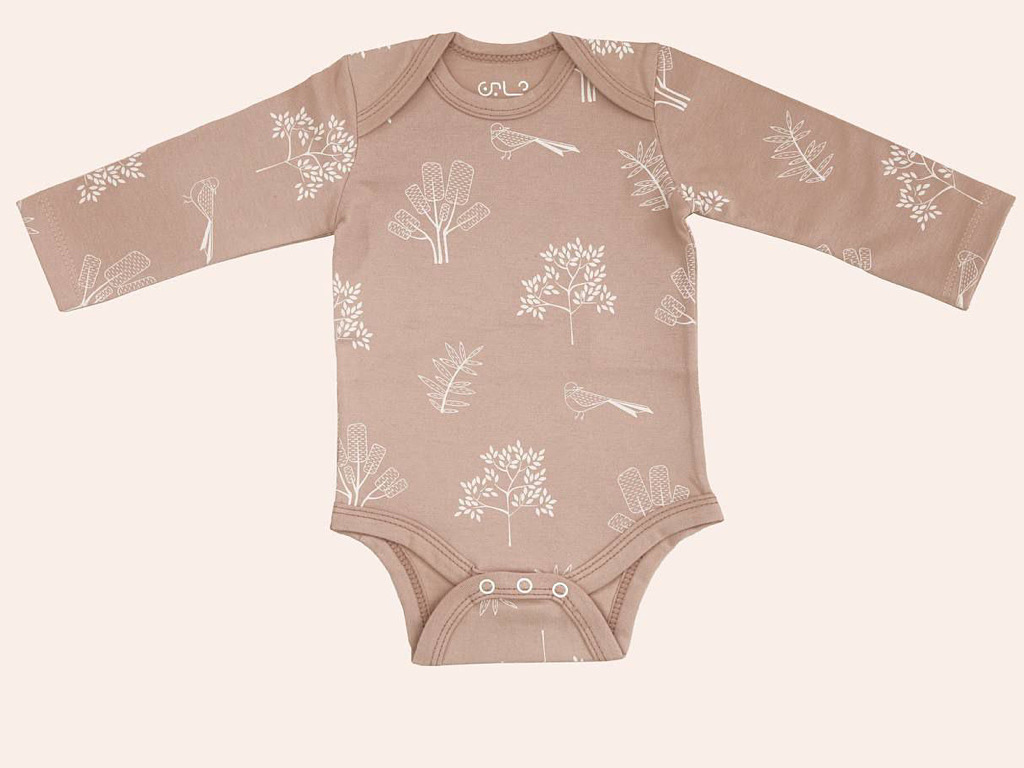 بادی آستین بلند نوزادی طرح گنجشک و شاخه شابن Shabenbaby