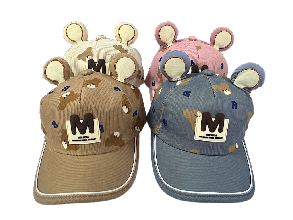 کلاه کپ لبه دار  مخمل کبریتی طرح تدی (دور سر 48 cm)