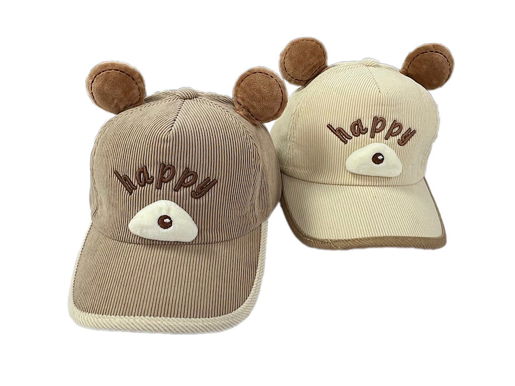 کلاه کپ لبه دار  مخمل طرح سگ happy (دور سر 48 cm)