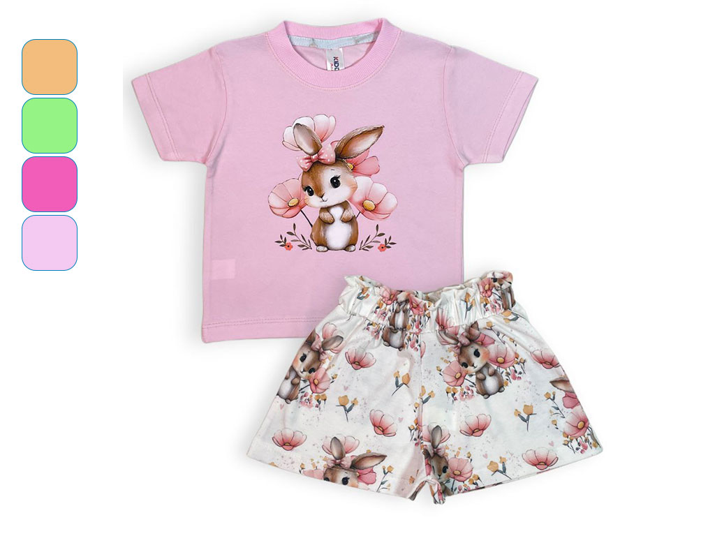 تیشرت و شلوارک راحتی دخترانه 2 سال طرح خرگوش و گل کیدو مکس kido max