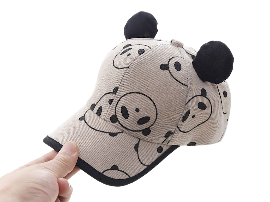 کلاه کپ لبه دار  مخمل کبریتی طرح پاندا (دور سر 50 cm)