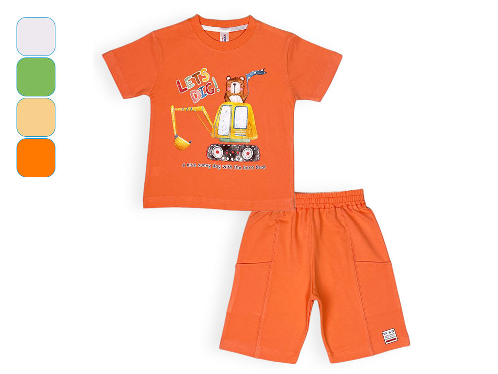 تیشرت و شلوارک راحتی 4 سال طرح خرس و بیل میکانیکی کیدو مکس kido max