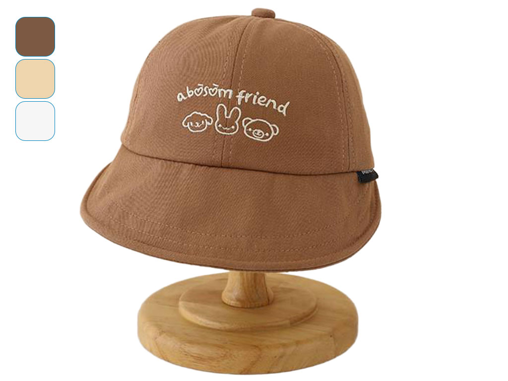 کلاه لبه دار نوزادی طرح گلدوزی شده سه کله حیوانات(دور سر 47cm)