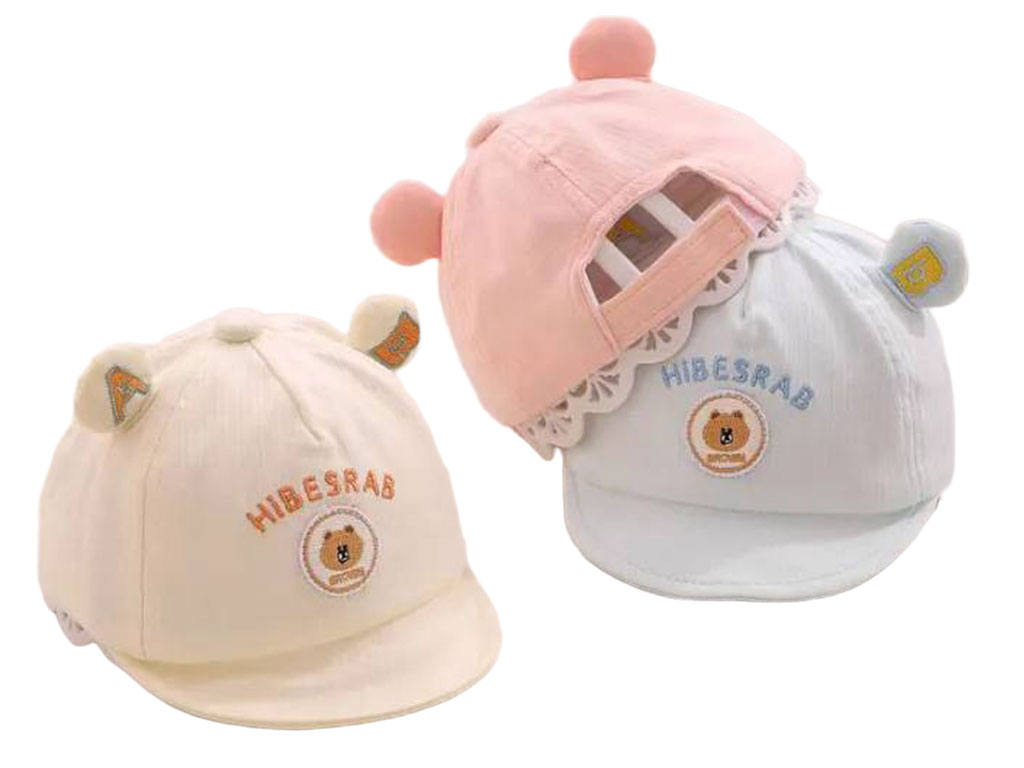 کلاه لبه دار نوزادی طرح گلدوزی شده خرس و Hibesrab(دور سر 40cm)