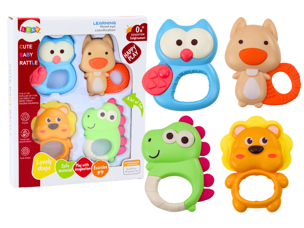 ست جغجغه و دنداگیر نوزادی 4 عددی طرح حیوانات