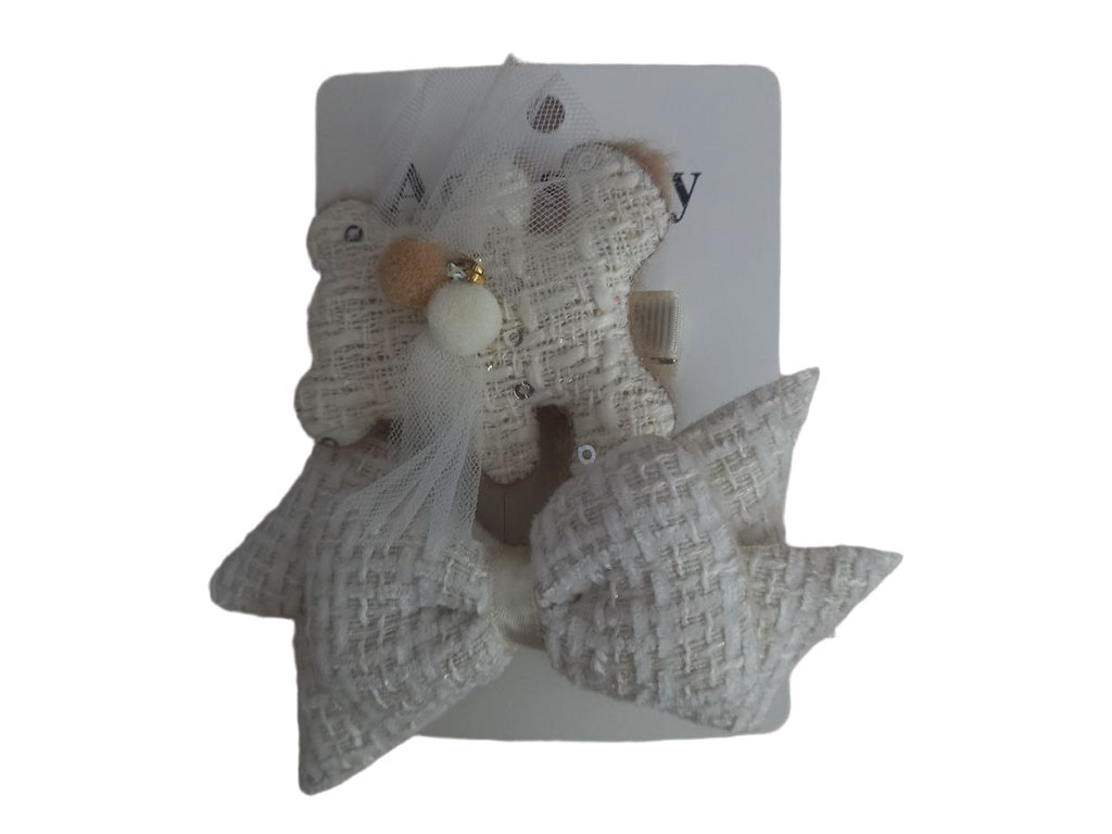 گلسر انبری دو عددی طرح خرس و پاپیون رنگ شیری