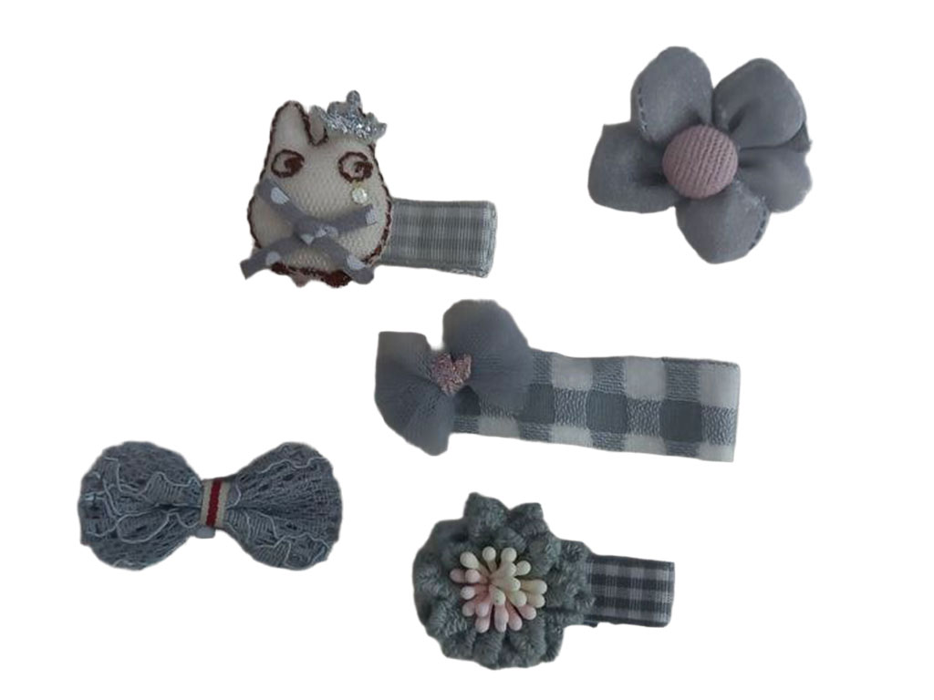 گلسر انبری دخترانه طرح دار رنگ طوسی (فروش تک عددی)