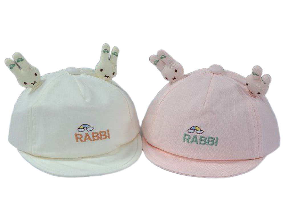 کلاه لبه دار نوزادی طرح گلدوزی شده Rabbi (دور سر 40cm)