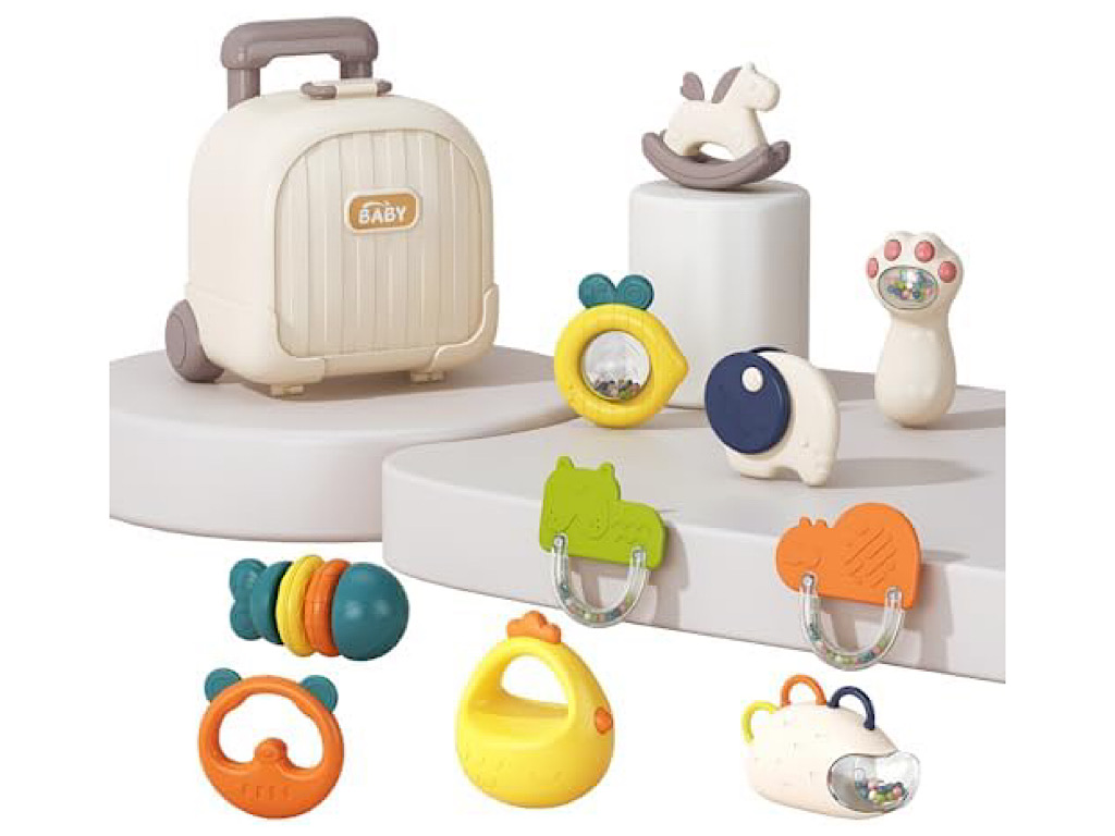 ست جغجغه  و دندانگیر صندوقی چمدانی  نوزادی 10  عددی VIVAKIDS