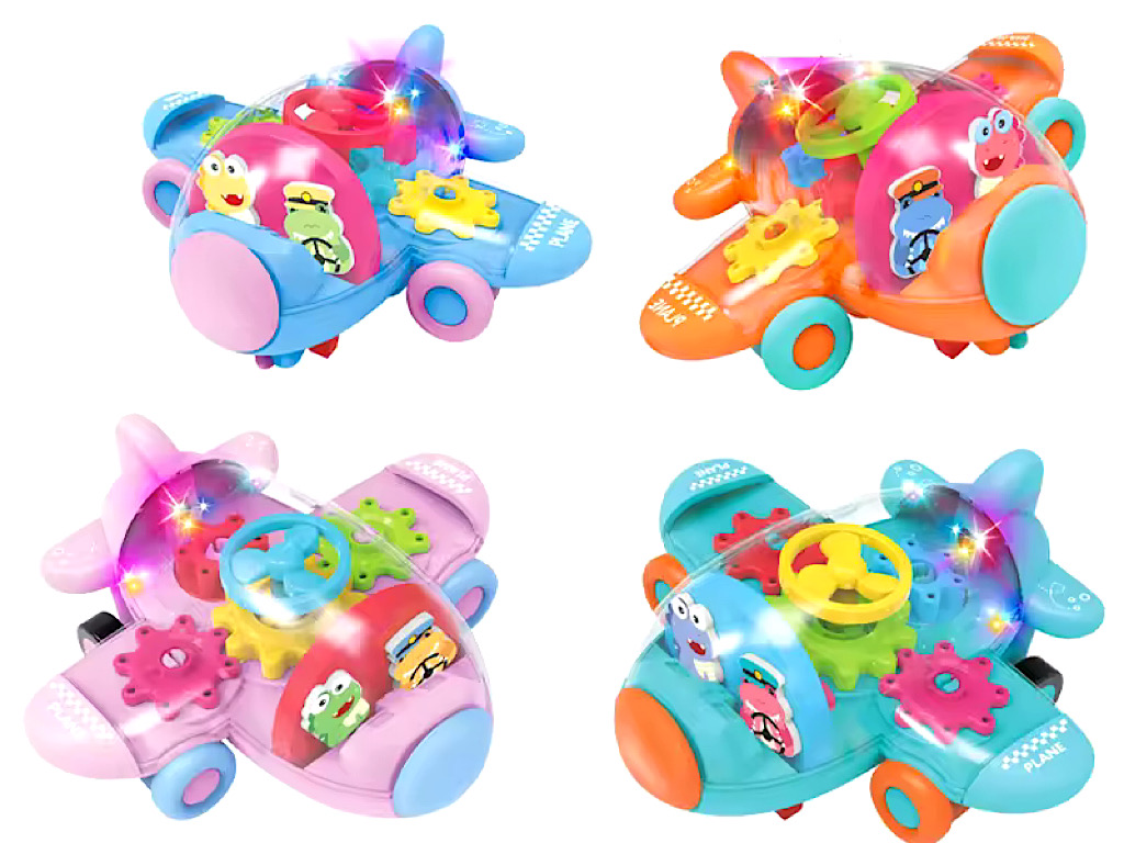 هواپیمای چراغدار قدرتی چرخ دنده ای با آدمک متحرک اسباب بازی