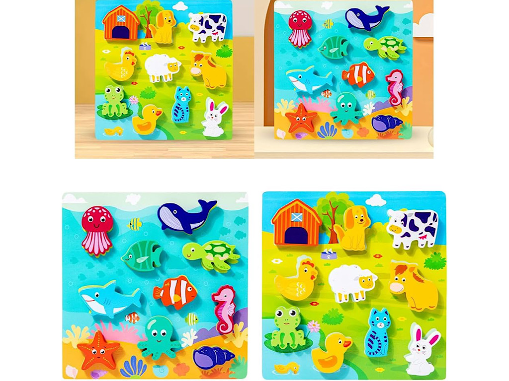 پازل برجسته چسبان اشکال طرح دار چوبی