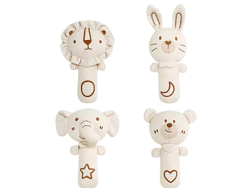 جغجغه سوسیسی نوزادی رنگ کرم طرح حیوانات kakiblin