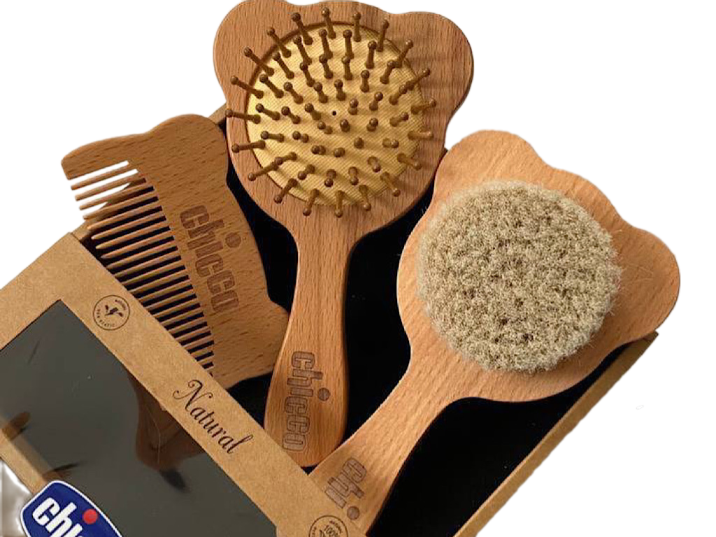 ست شانه و برس چوبی طرح تدی سه عددی نوزادی chicco